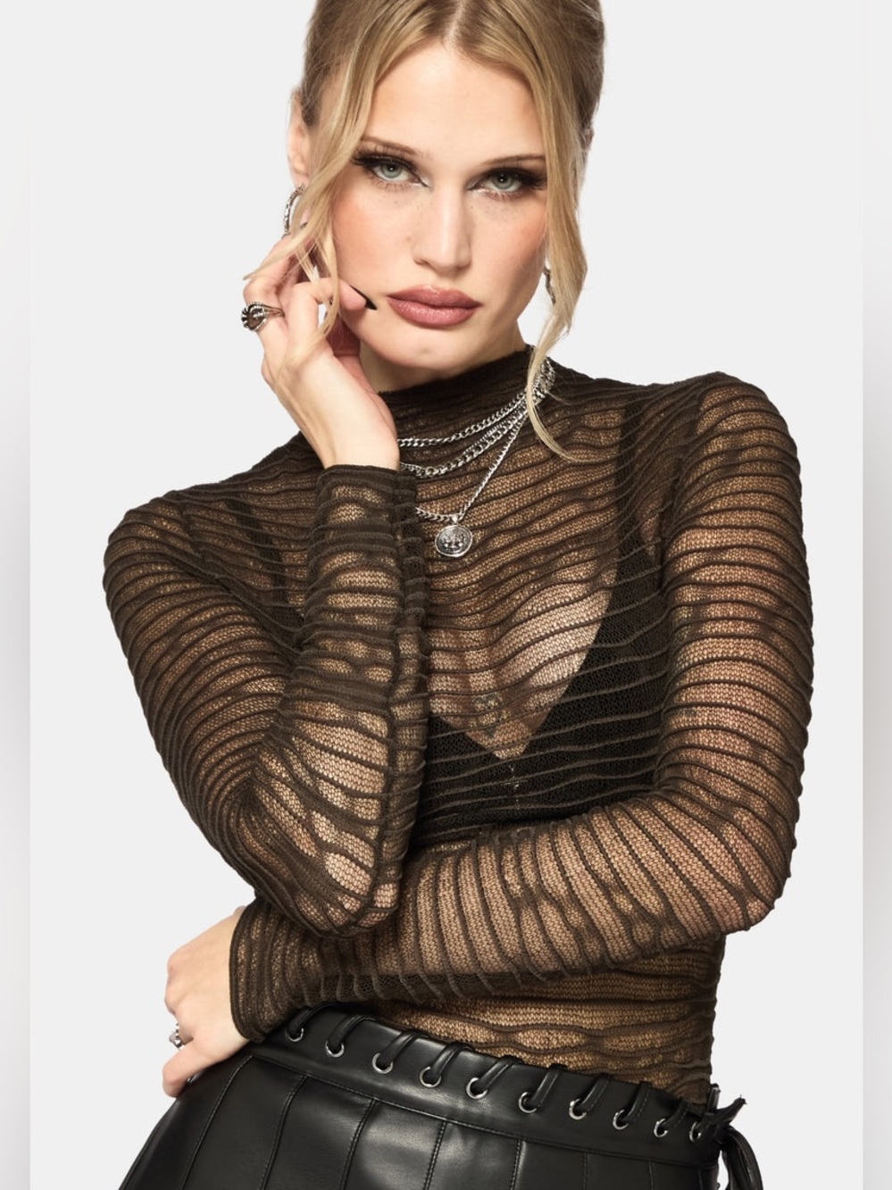 NWT Disturbia Lior Mesh Bubble Knit Top Women’s Size Large In Green